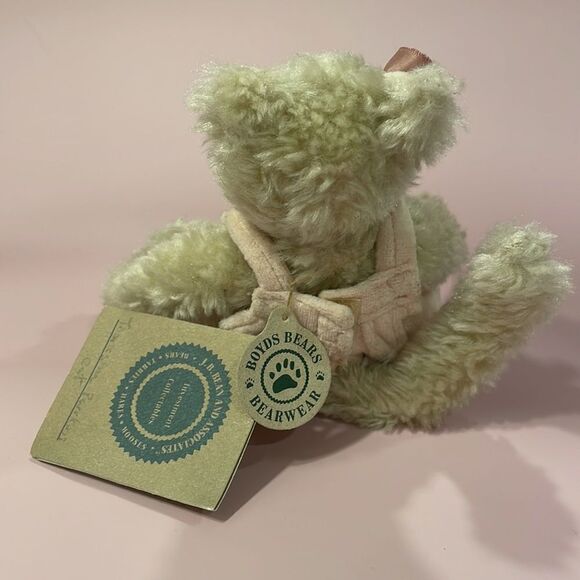 Boyds Bears Bearwear Cream Coloured Cat in Pink Velvet Jumpsuit & Rose in Ear 6” - Picture 3 of 11